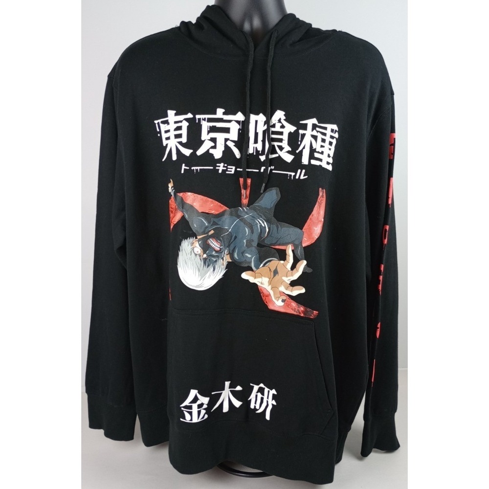 NWOT Tokyo Ghoul Crunchy Roll Mens 2XL 50/52 Black Graphic Hoodie Sweatshirt